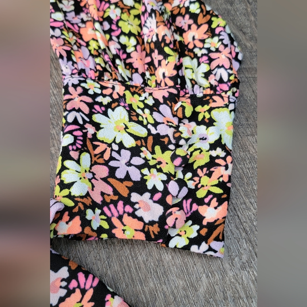 AFRM Modesto Sweetheart Long Sleeve Mini Dress Womens M Black Multi Neon Floral - Picture 10 of 16